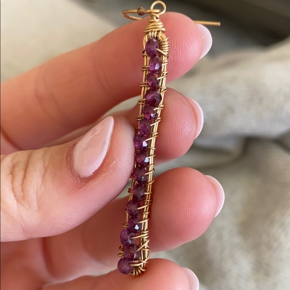 Gold Wire & Purple Gemstone Earrings - Picture 3 of 5